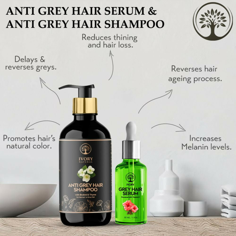 Ivory Natural Grey Serum And Hair Shampoo Combo Restores Natural Hair Wellness And Nourished, Shiny Hair | Swadesiicart