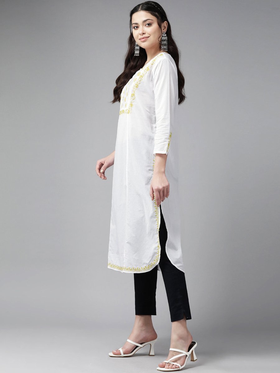 ADA Floral Embroidered Chikankari Kurta | Swadesiicart