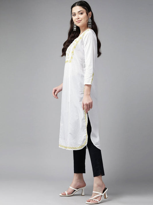 ADA Floral Embroidered Chikankari Kurta | Swadesiicart