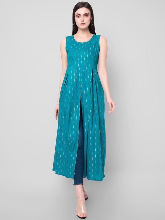 Kalini Women Turquoise Blue Ethnic Motifs High-Slit Kurta - Swadesiicart