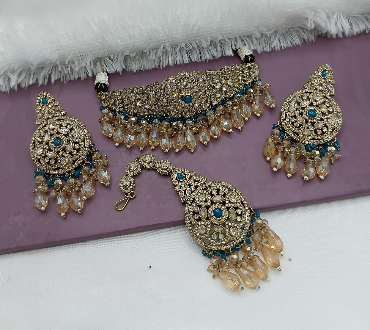 Joban Fashion Tealblue Alloy Choker Set | Swadesiicart