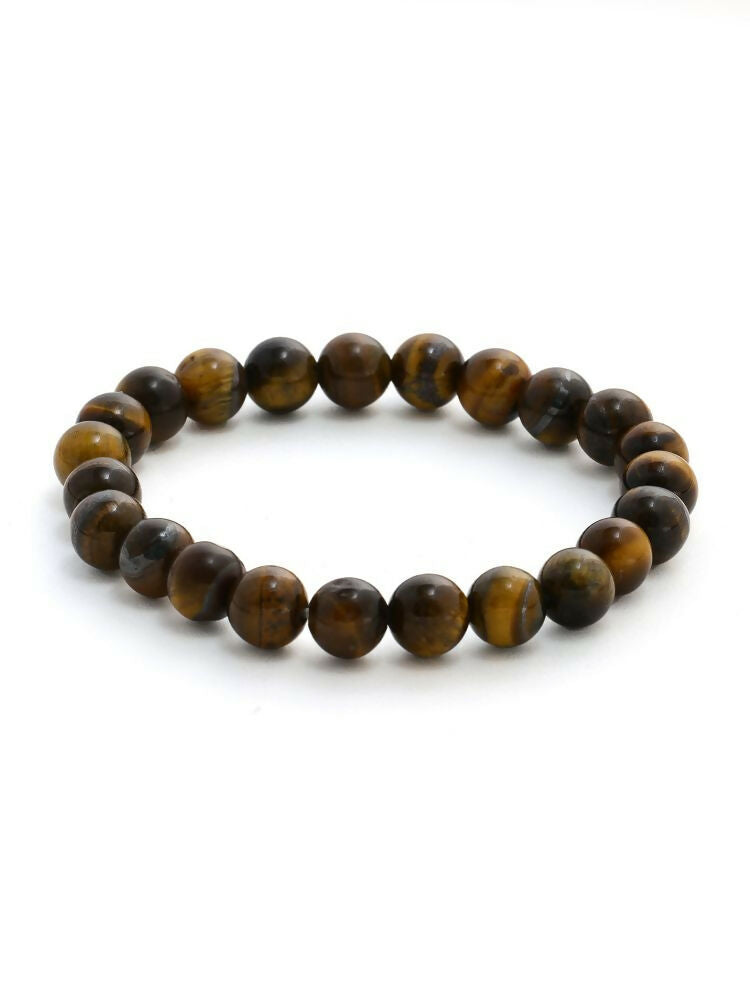 Tiger Eye Brown and Black Round crystal Beads Elastic Bracelet - Ruby Raang | Swadesiicart