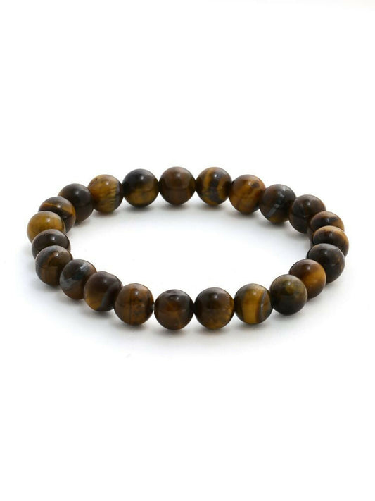 Tiger Eye Brown and Black Round crystal Beads Elastic Bracelet - Ruby Raang | Swadesiicart