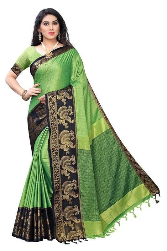 Vamika Banarasi Jacquard Weaving Green Saree (DHONI GREEN) | Swadesiicart