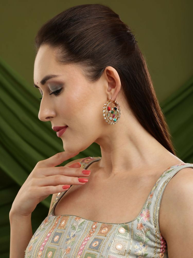 Navratan Round Earrings - Ruby Raang | Swadesiicart
