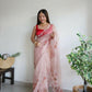 Vamsee Mudra Peach Organza Saree - Swadesiicart
