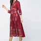 Aniyah Rayon Block Printed Anarkali Kurta In Maroon (AN-116A)