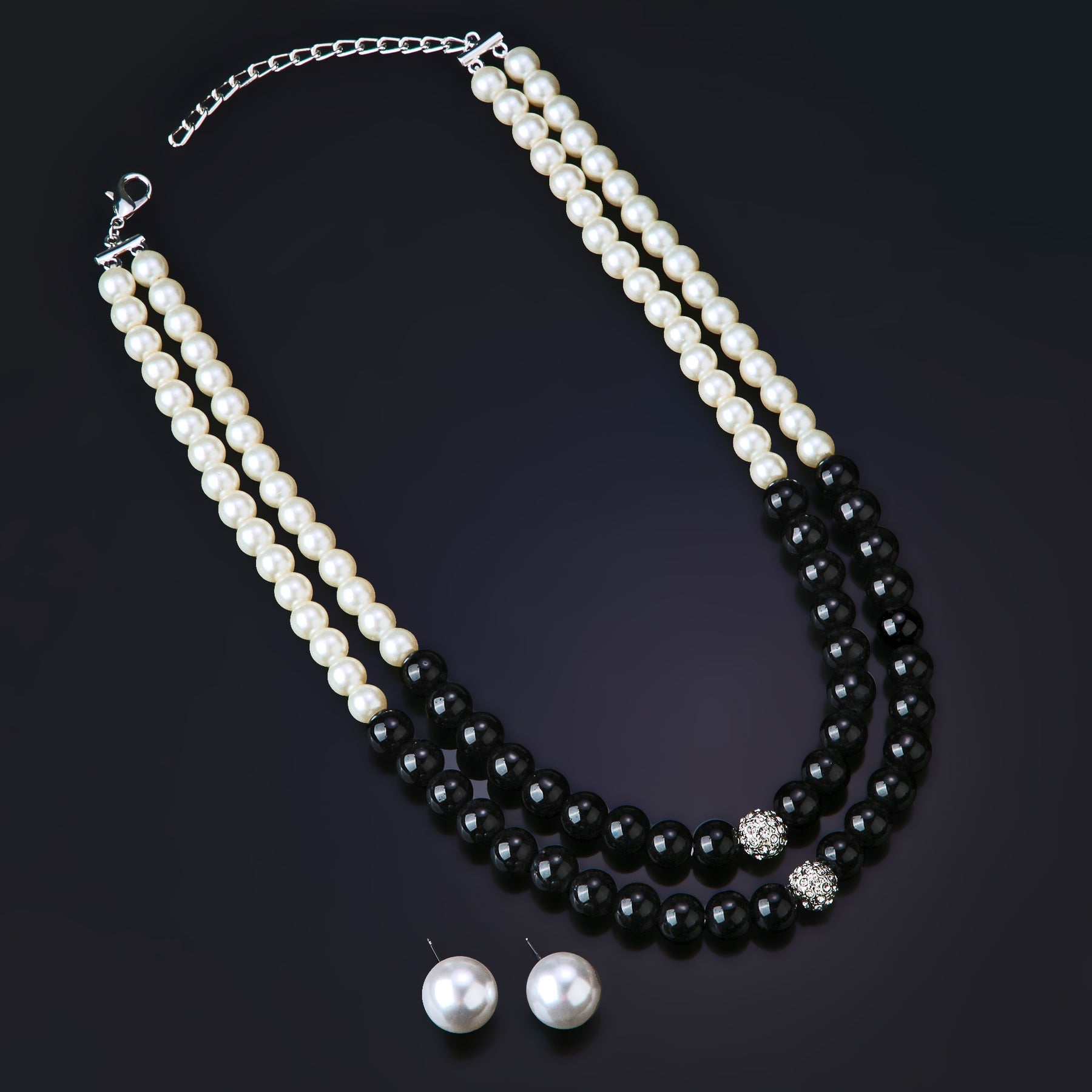 Estele Rhodium Plated Classic Double Line Pearl Necklace Set for Women - Swadesiicart