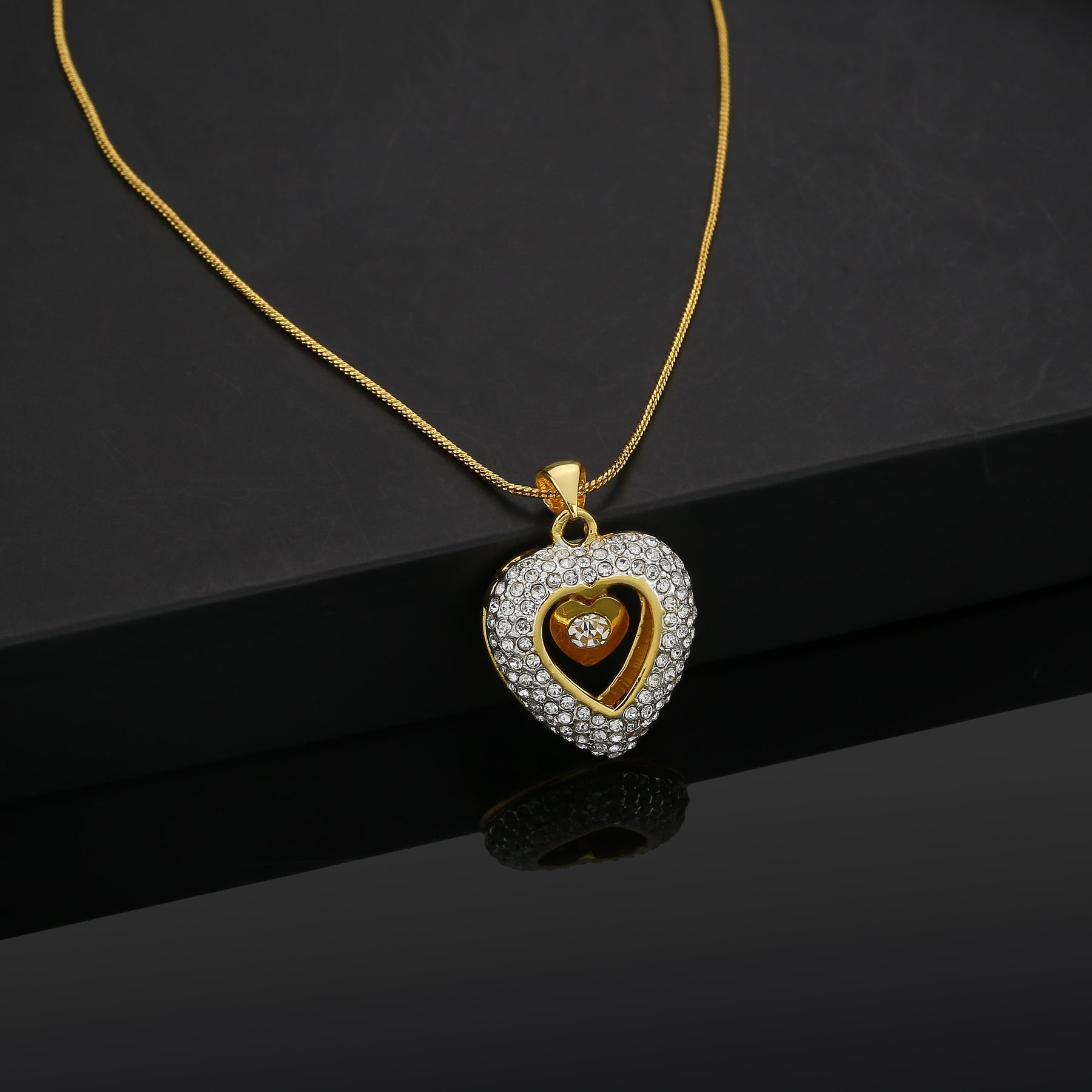 Estele Gold-Polished Trendy Fashionable Heart Designer Pendant Necklace with Chain for Girls & Women | Swadesiicart