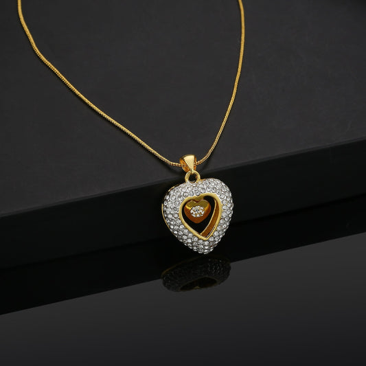 Estele Gold-Polished Trendy Fashionable Heart Designer Pendant Necklace with Chain for Girls & Women | Swadesiicart