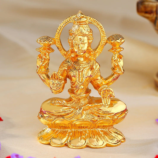 Estele Gold-Polished Goddess of Wealth Maha Laxmi Devi Idol/Deity| Showpiece for Pooja Mandir/Car decor - Swadesiicart