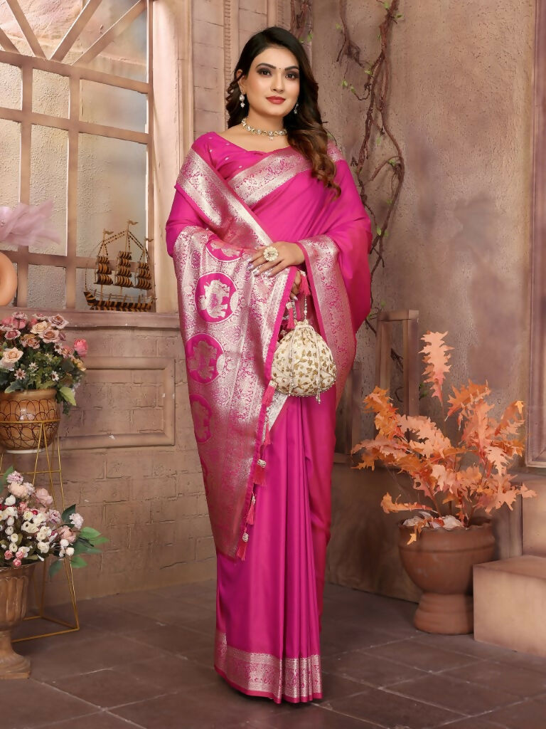Anaita Dark Pink Banarasi Silk With Beautiful Gala Weaving Saree With Blouse | Swadesiicart