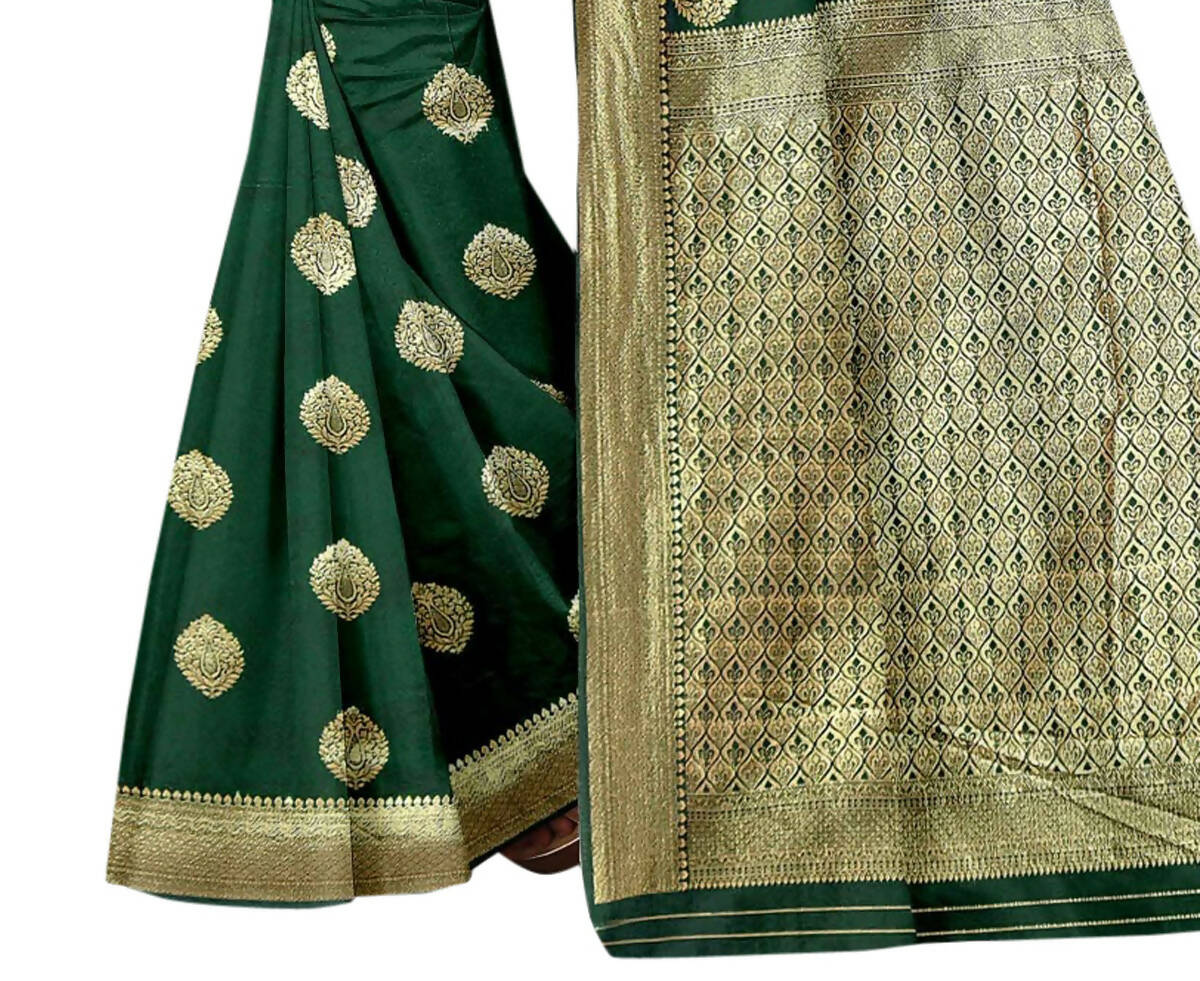 Vamika Weaving Banarasi Jacquard Green Saree | Swadesiicart