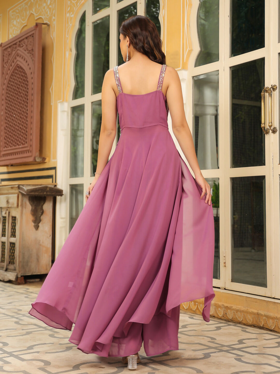 Janasya Lavender Georgette Embellished Co-Ords - Swadesiicart