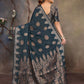 Joban Fashion Teal Blue Woven Jacquard Banarasi Silk Sarees | Swadesiicart
