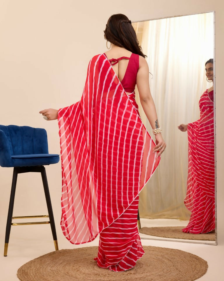 Red Georgette Designer Printed Ready To Wear Saree - Ibiza | Swadesiicart