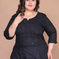 Miravan Women's Plus Size Black Mirror Work Embroidered Pakistani Straight Kurti - Swadesiicart