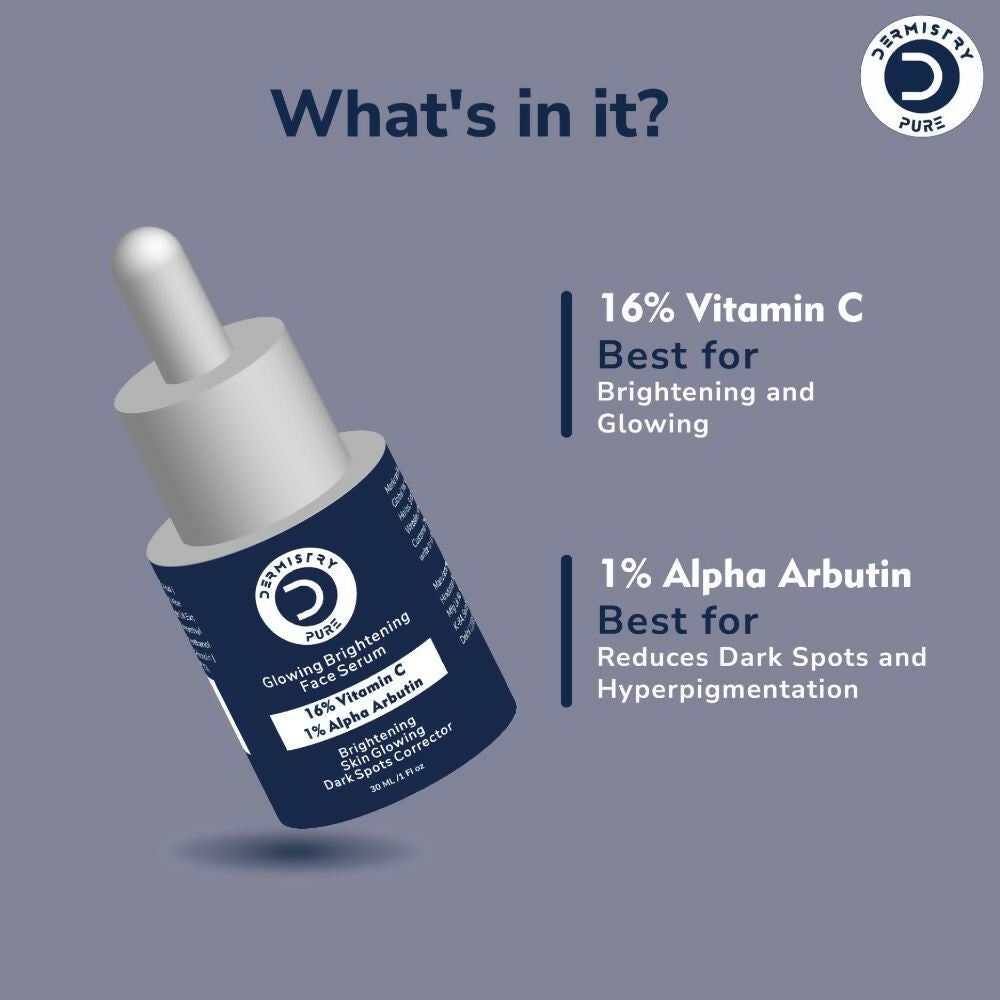 Dermistry Pure 16% Vitamin C 1% Alpha Arbutin Skin Light Bright Glowing Spot Corrector Face Serum - Swadesiicart