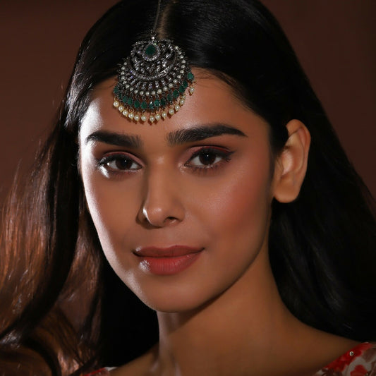 Diamond and Pearl Maang Tikka- Ruby Raang | Swadesiicart