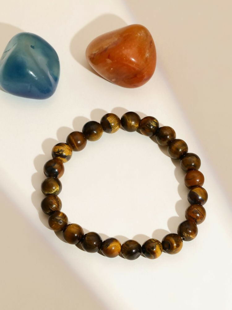 Tiger Eye Brown and Black Round crystal Beads Elastic Bracelet - Ruby Raang | Swadesiicart