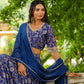 Janasya Blue Georgette Floral Lehenga Choli Dupatta | Swadesiicart