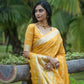 Vishnu Weaves Women's Yellow Organza Silk Zari Woven Saree with Blouse - Swadesiicart