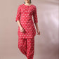 Myshka Women's Pink Printed Cotton Round Neck Party Tunic With Trousers Co-ord set - Swadesiicart