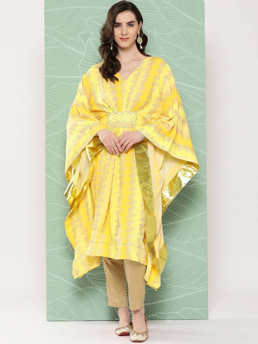 Ahalyaa Women's Traditional Wear kaftan Kurta - Yellow | Swadesiicart
