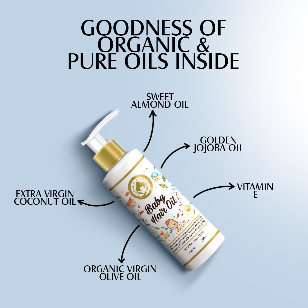 Mom & World Baby Hair Oil With Organic & Cold Pressed Natural Oil - Swadesiicart