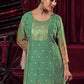 Jyoti Fashion Women's Green Organza Jacquard Woven Kurta with Trouser & Dupatta | Swadesiicart