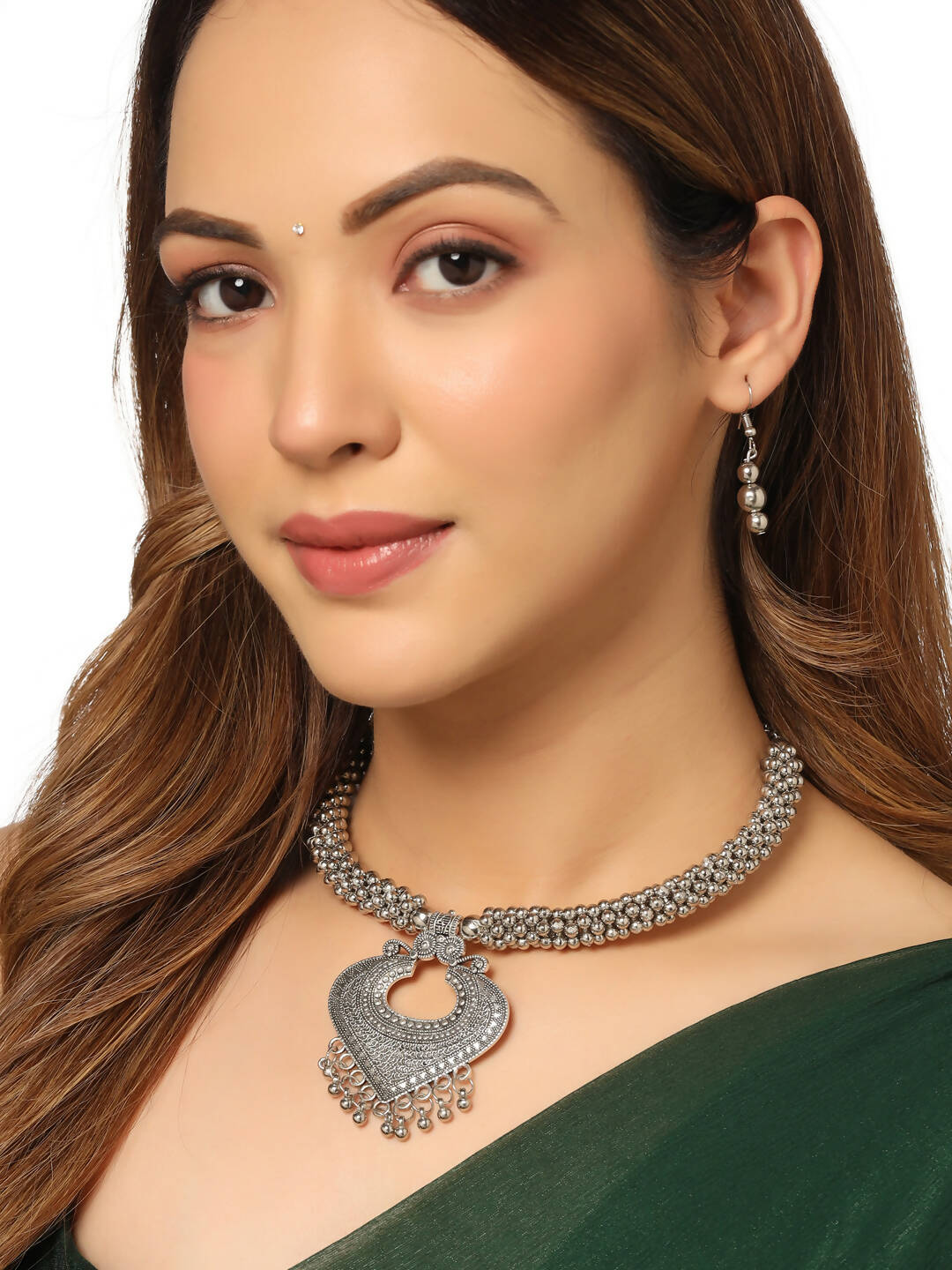 NVR Women Silver Toned Oxidised Jewellery Set - NR Retail-NVR