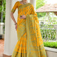 Vishnu Weaves Women's Yellow Handloom Raw Silk Thread Weaving Saree with Blouse - Swadesiicart