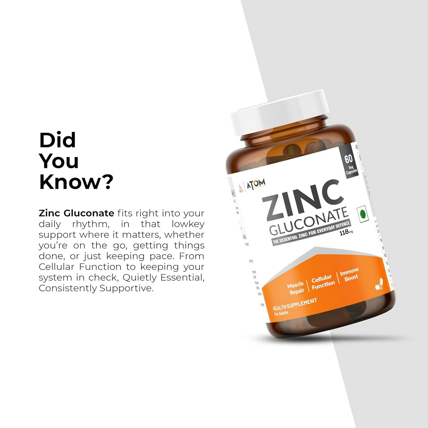 As-It-Is Nutrition Atom Zinc Gluconate Veg Capsules | Swadesiicart