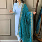 Partywear Designer Viscose Silk Blend Sky Stitched Suit With Dupatta - Tanisha | Swadesiicart