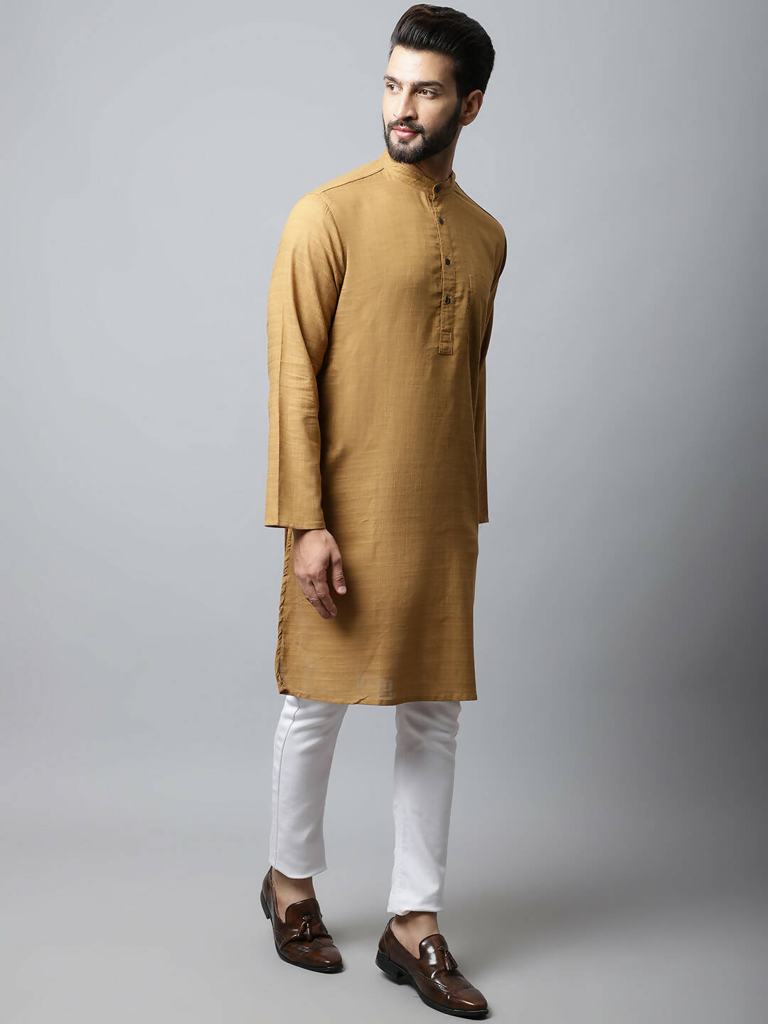 Even Apparels Brown Color Pure Cotton Men's Kurta With Band Collar (SLD1177) | Swadesiicart
