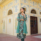 Vaasva Women Teal Muslin Embroidered Kurta, Pant & Dupatta Set | Swadesiicart