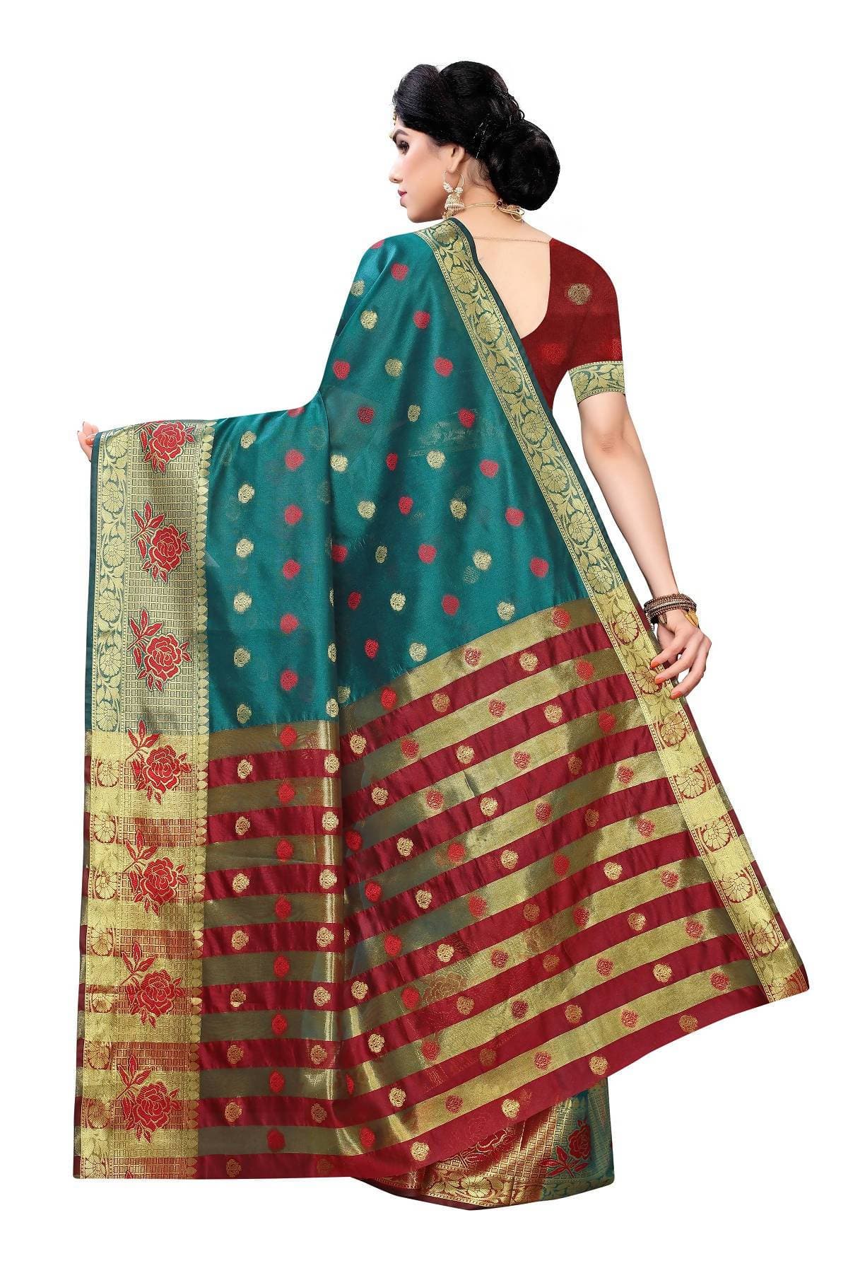Vamika Banarasi Jaquard Rama Green Weaving Saree | Swadesiicart