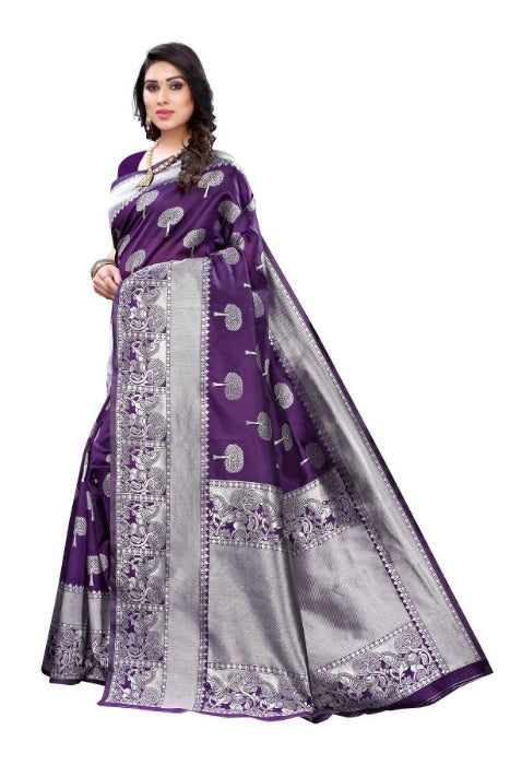 Vamika Banarasi Jacquard Weaving Purple Saree (AMEE PURPLE) | Swadesiicart