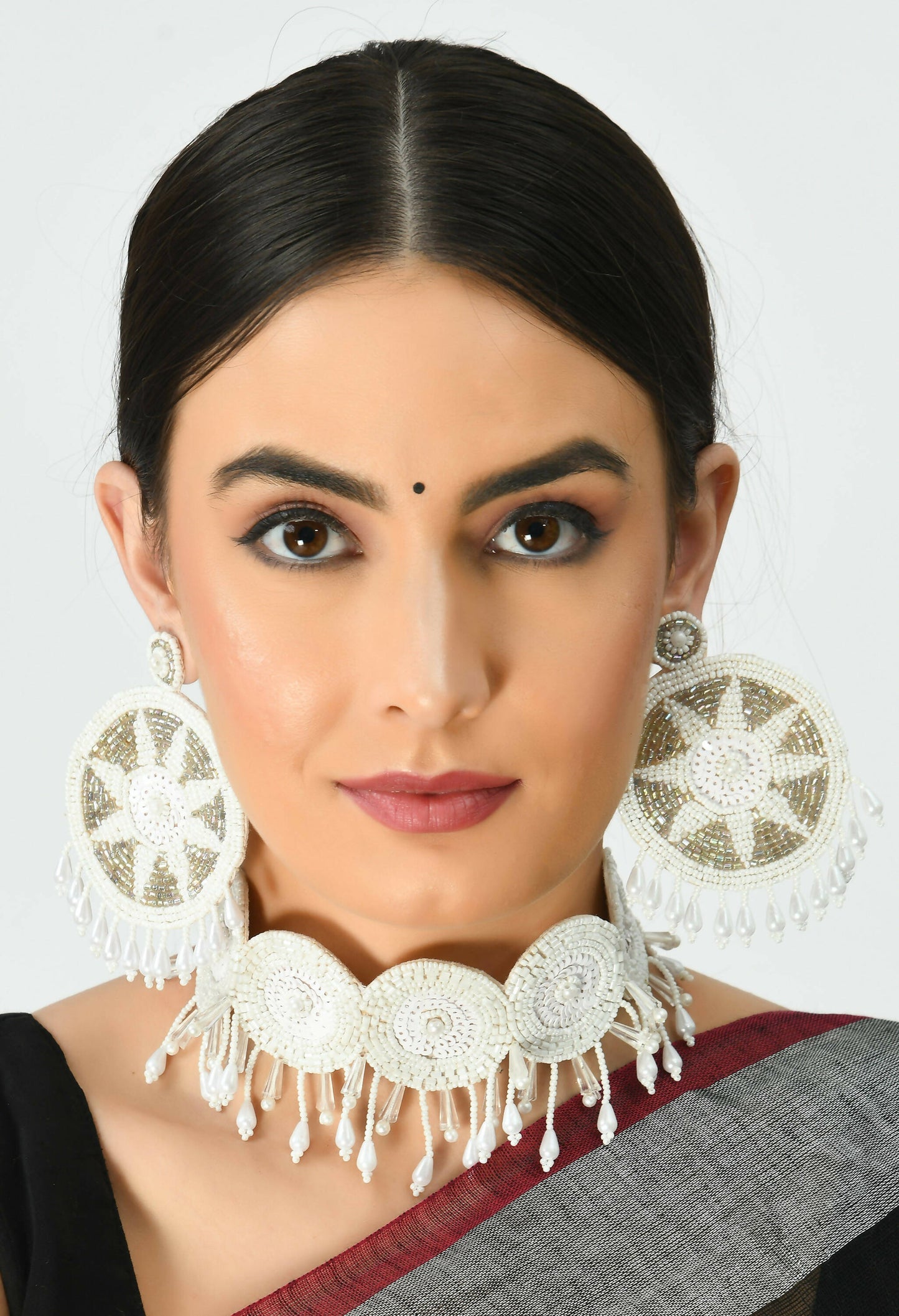 Mominos Fashion Johar Kamal Handicraft Off White/Golden Pearls Necklace with Earrings For Women - Swadesiicart