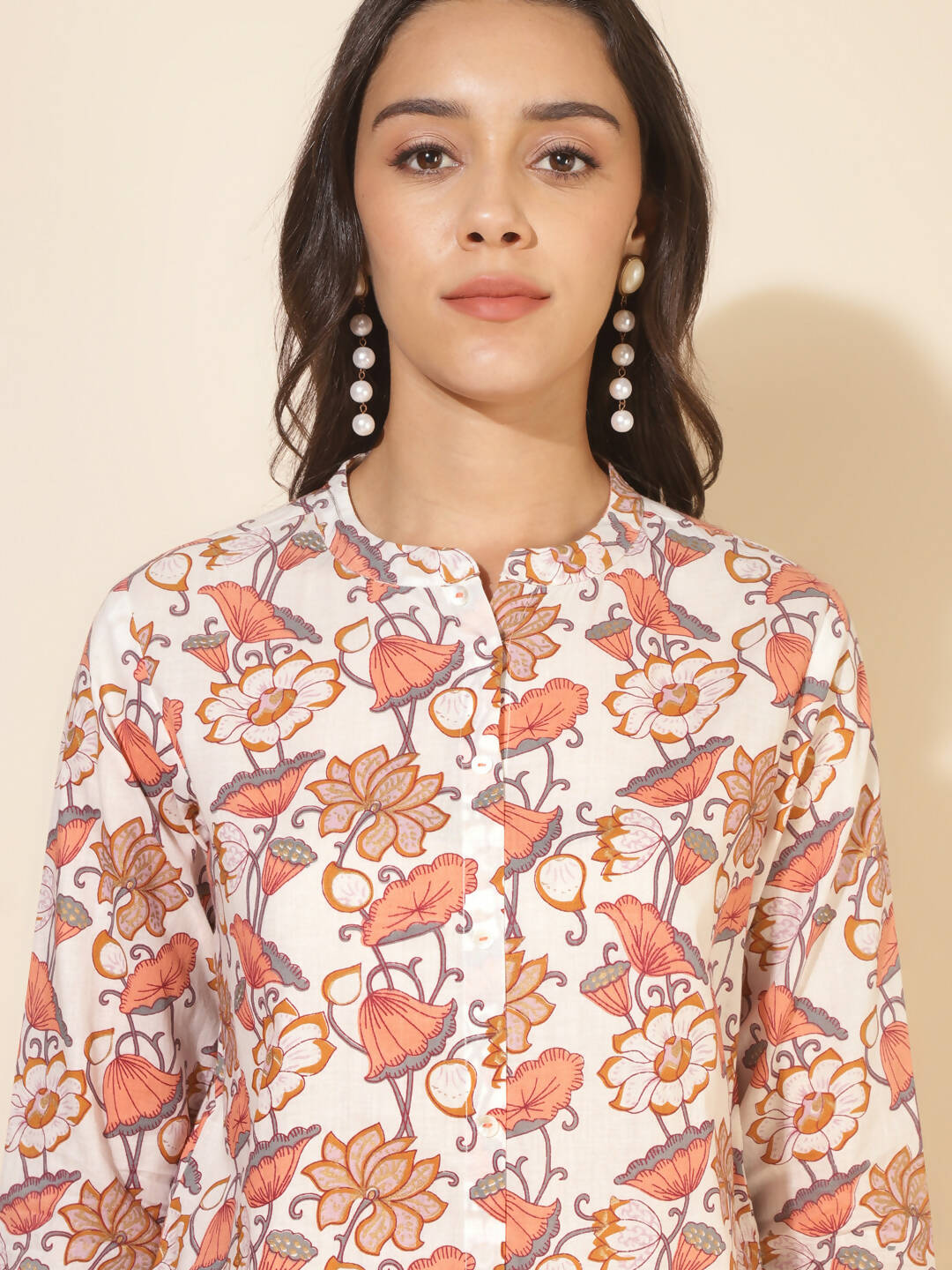 Janasya Women's White Cotton Floral Printed Casual A-Line Co-ords - Swadesiicart