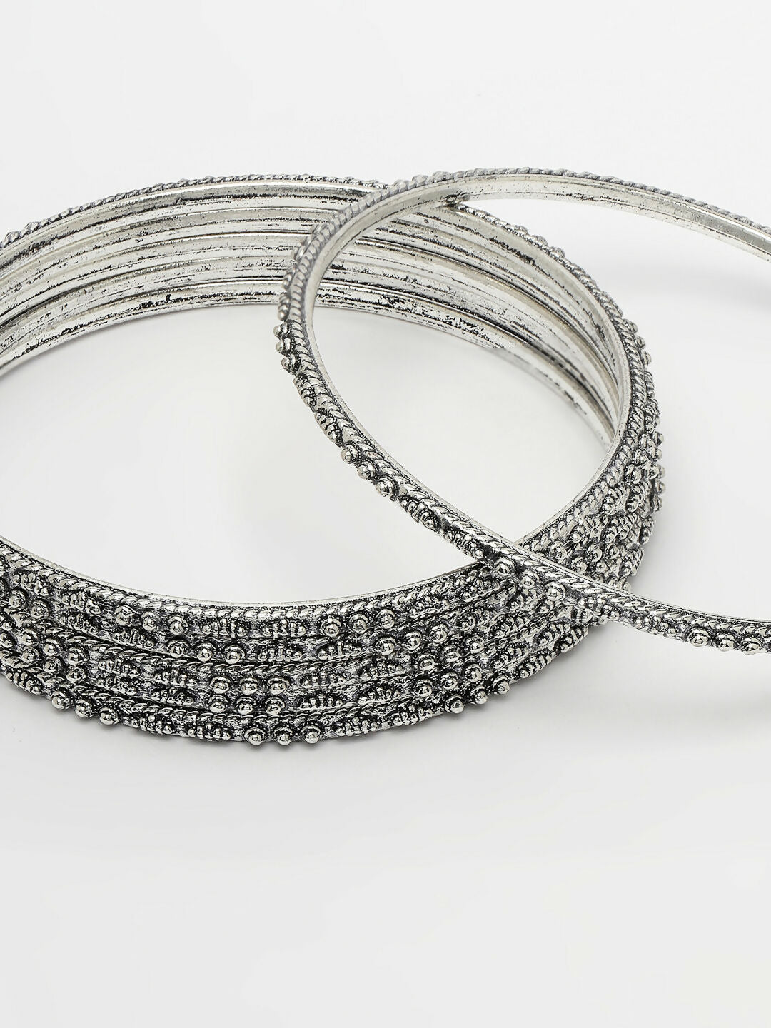 NVR Women's Set of 6 Silver-Toned German Silver Oxidised Bangles - Swadesiicart