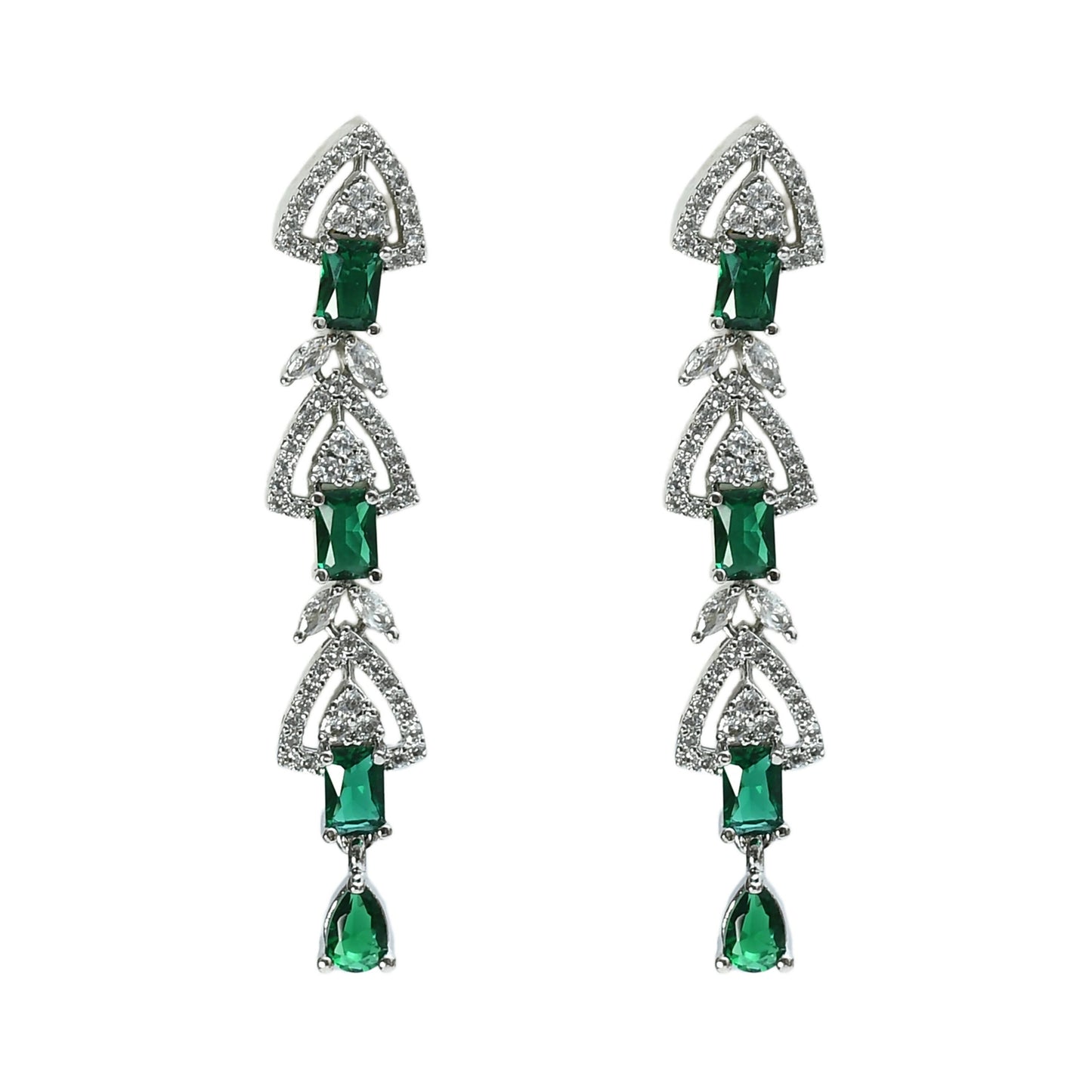 Mominos Fashion Johar Kamal Silver-Plated American Diamond Green Choker Set | Swadesiicart