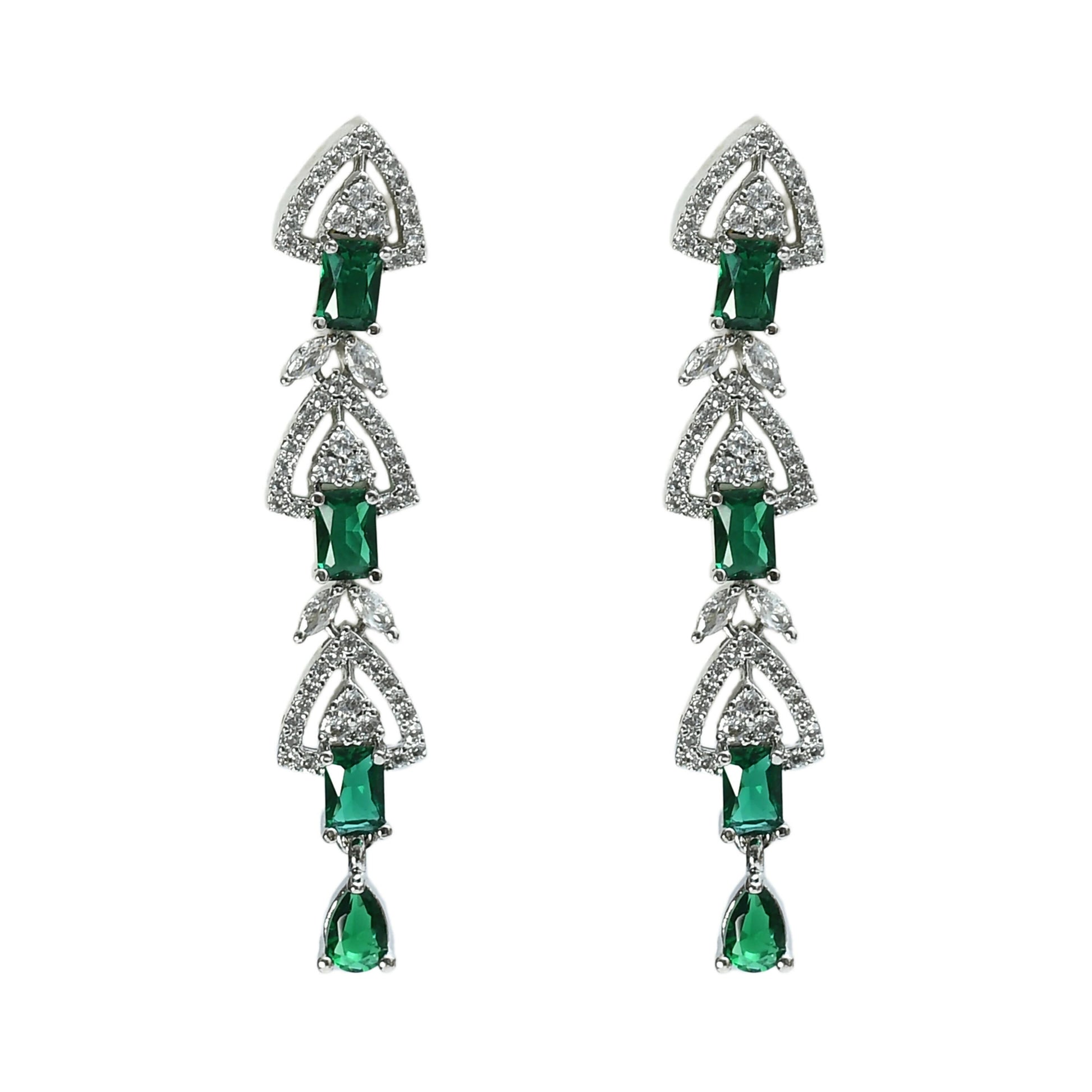 Mominos Fashion Johar Kamal Silver-Plated American Diamond Green Choker Set | Swadesiicart