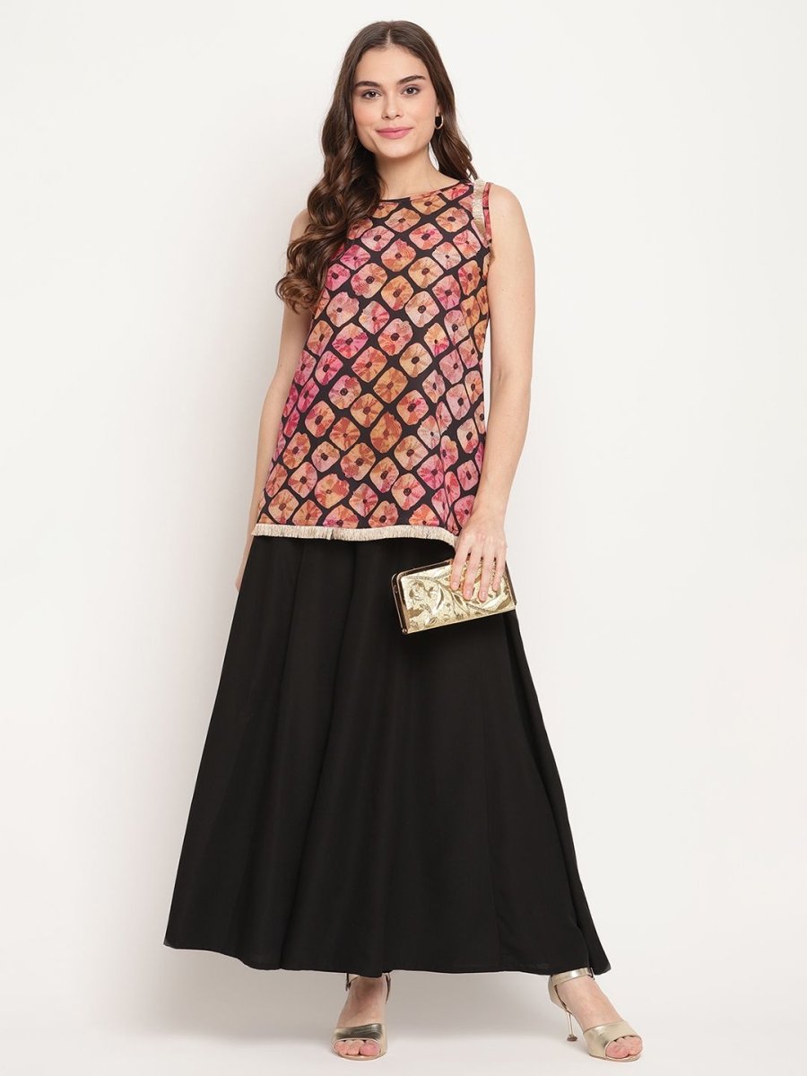 Ahalyaa Women's Black Crepe Digital Shibori Print Top Palazzo Set | Swadesiicart