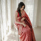 DEIANA'S Beautiful Designer Golden zari Soft Lichi Silk Saree - Red - Swadesiicart