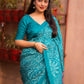 Rama Silk Blend Ajrak Saree with Unstitched Blouse - Hiral Fashion | Swadesiicart