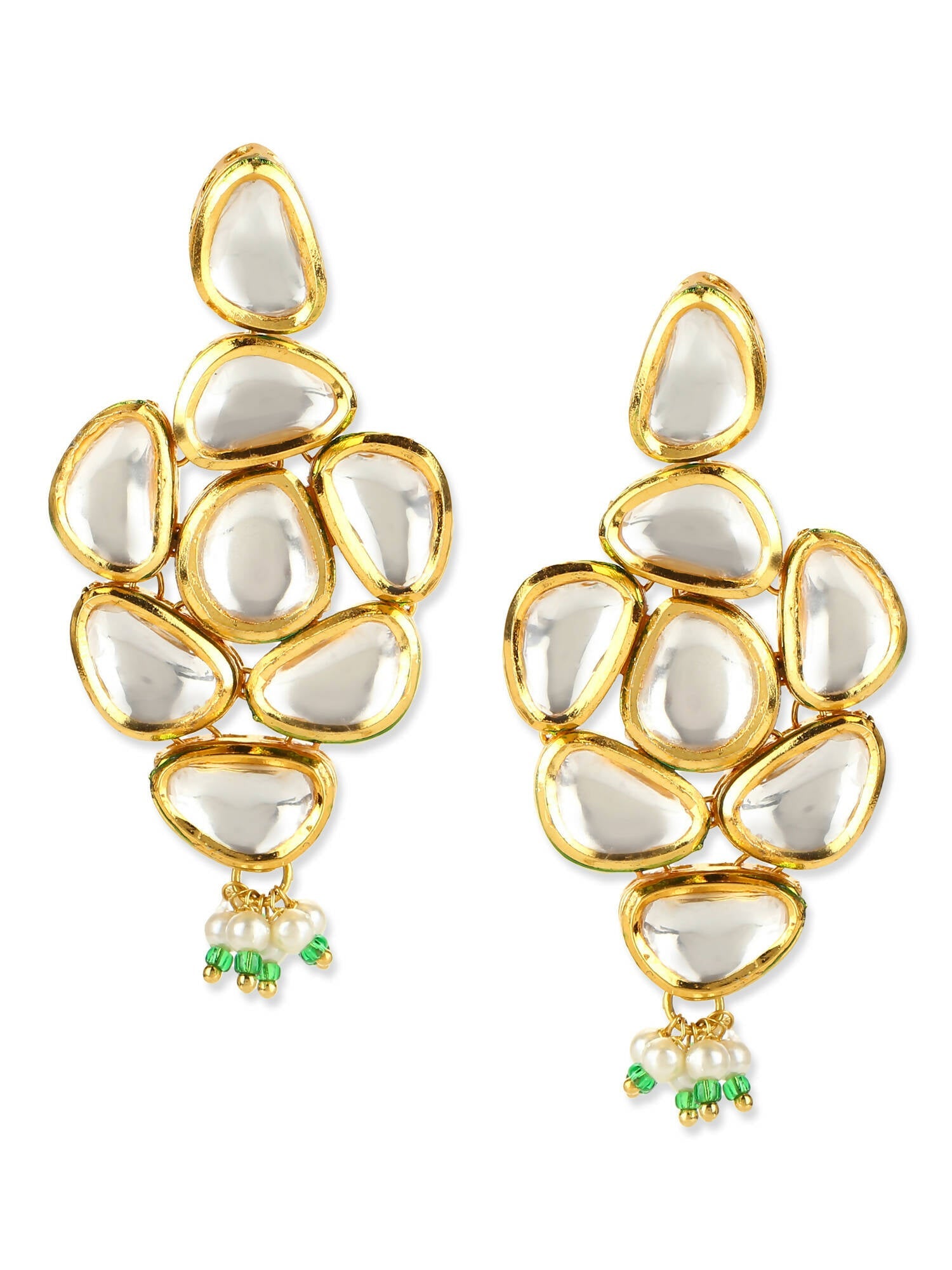Gold-Polished Kundan Studs Earrings - Ruby Raang - Swadesiicart