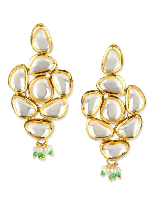 Gold-Polished Kundan Studs Earrings - Ruby Raang - Swadesiicart