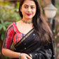 Black Chanderi Cotton Block Print Saree with Unstitched Blouse - Hiral Fashion | Swadesiicart