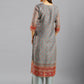 Grey Chinon Digital Printed With Hand Work Kurta - Himanshi - Swadesiicart